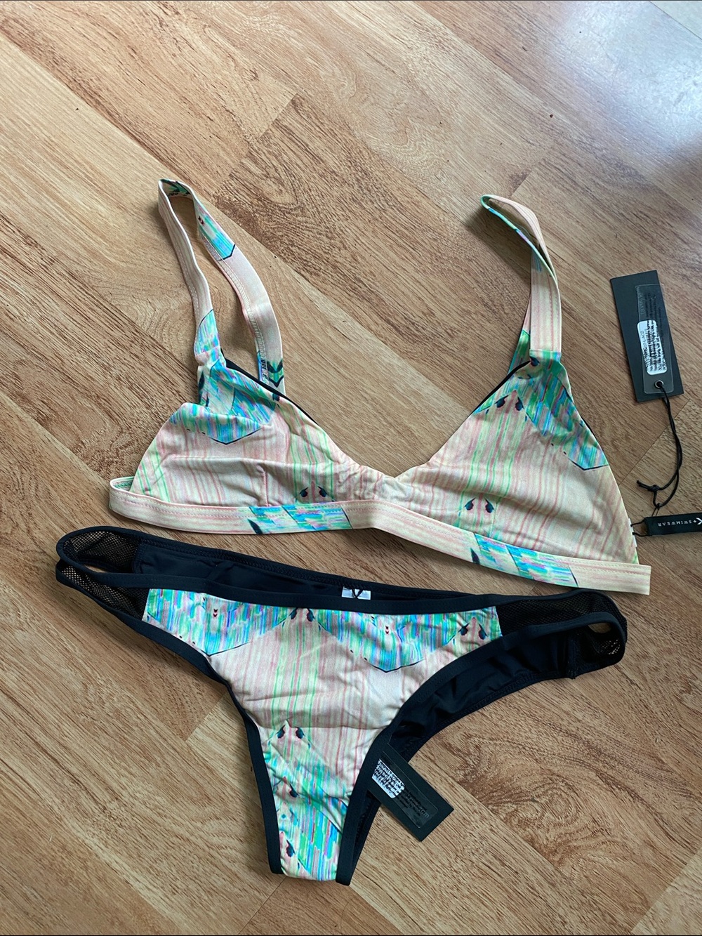 Striped Acid printed Tavik+ Triangle Bikini Set with UPF 50+ NWT